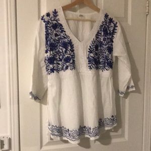 Vintage embroidery Boho top blouse cotton xl